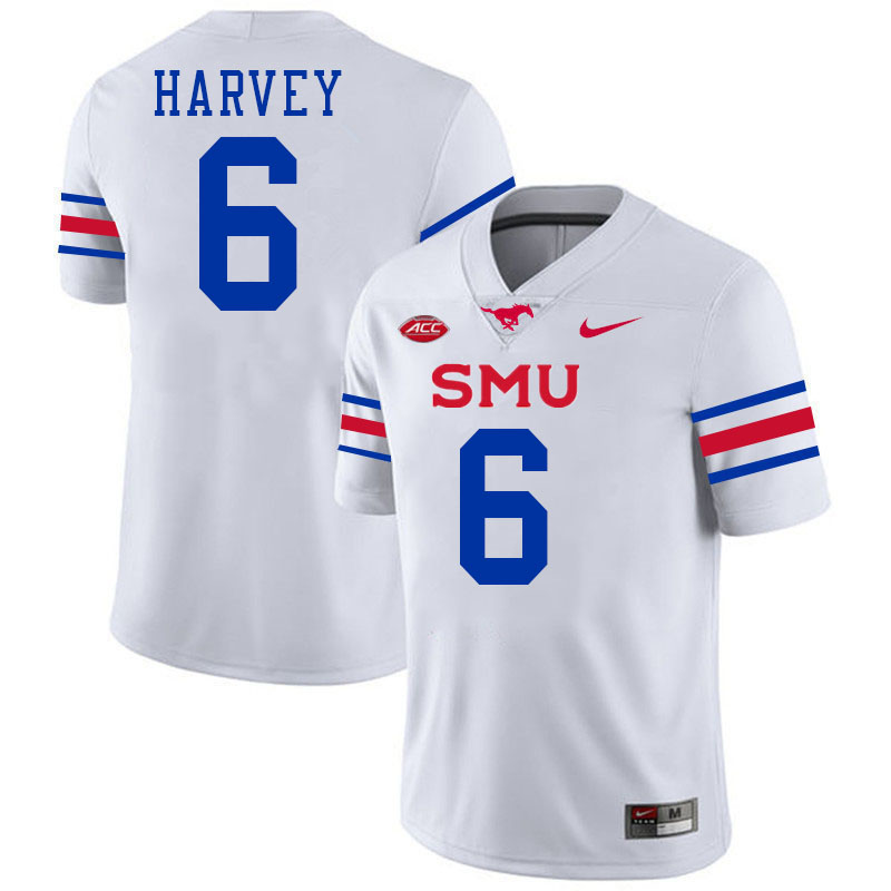 SMU Mustangs #6 Jahfari Harvey Jersey College Football Uniforms-White